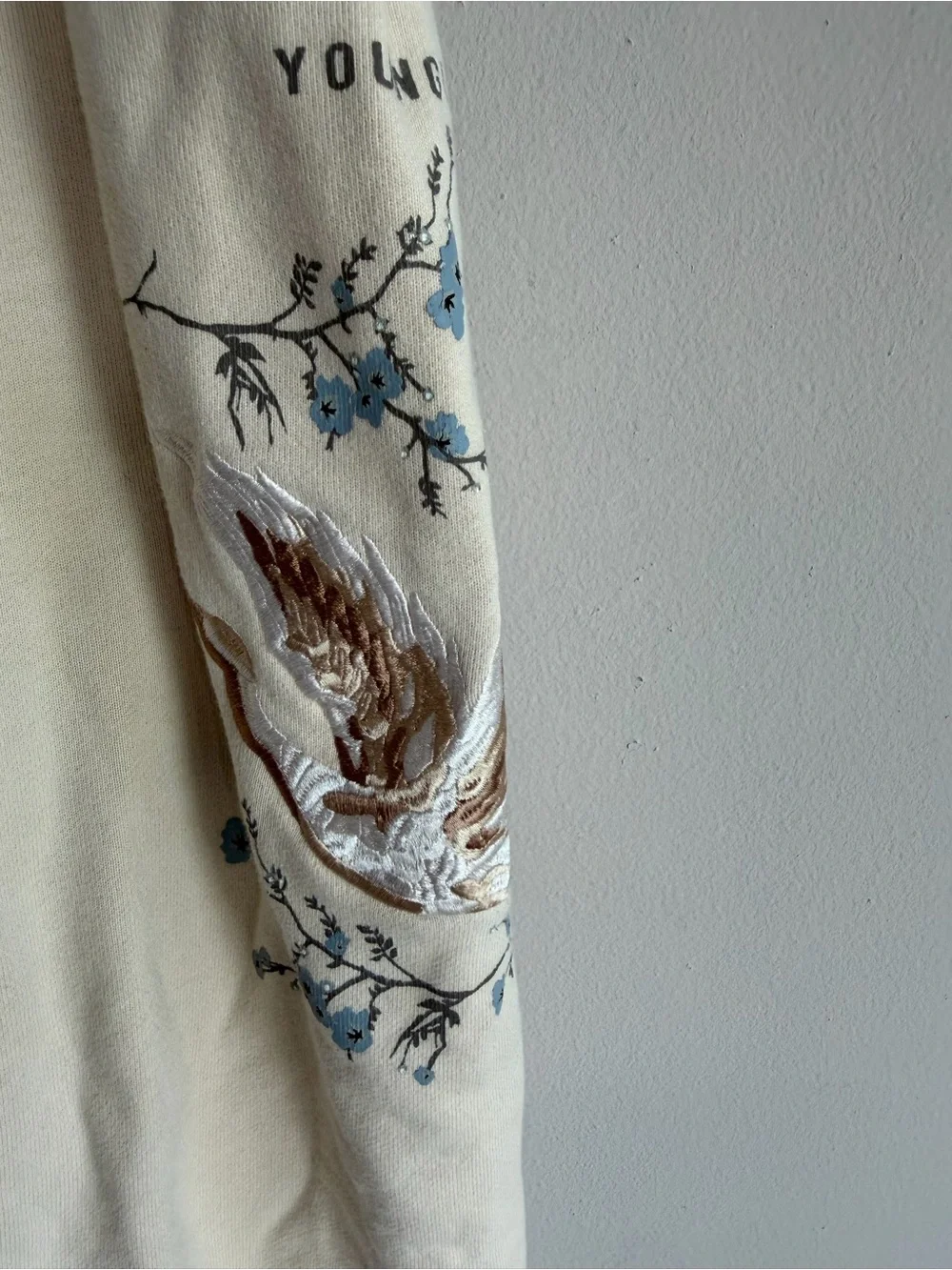 YoungLA Dreamer Cream Embroidered Crane Jogger Sweatpants Large